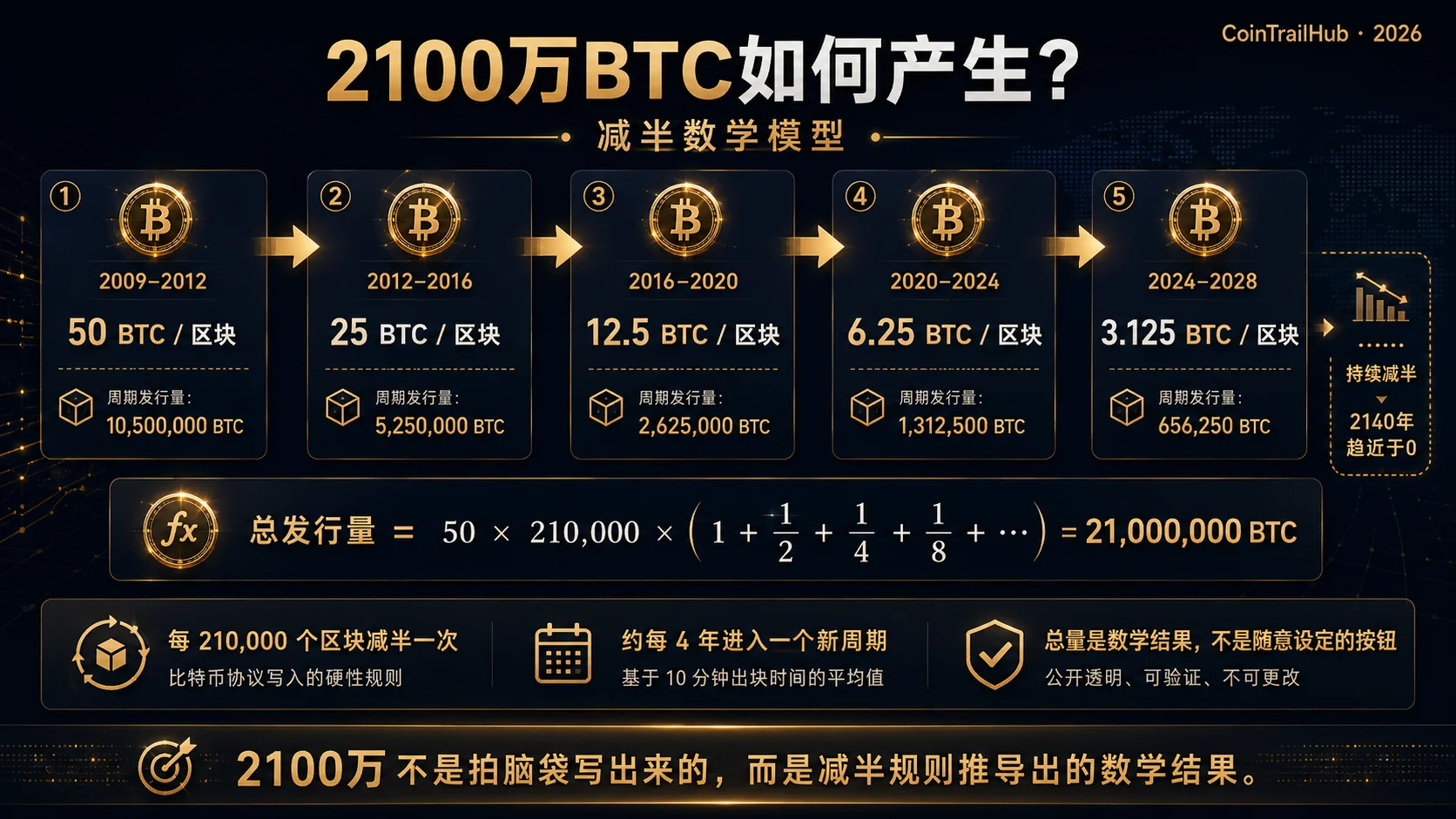 比特币2100万上限数学公式